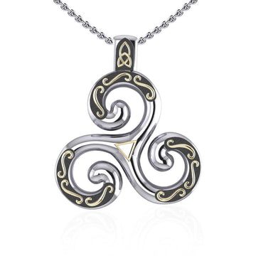 Celtic Triskele Silver and 18K Gold Accent Pendant MPD1818 - Jewelry